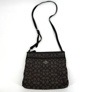 COACH Outline Signature Canvas Zip File Crossbody Bag F29960 Dark Gray Purse